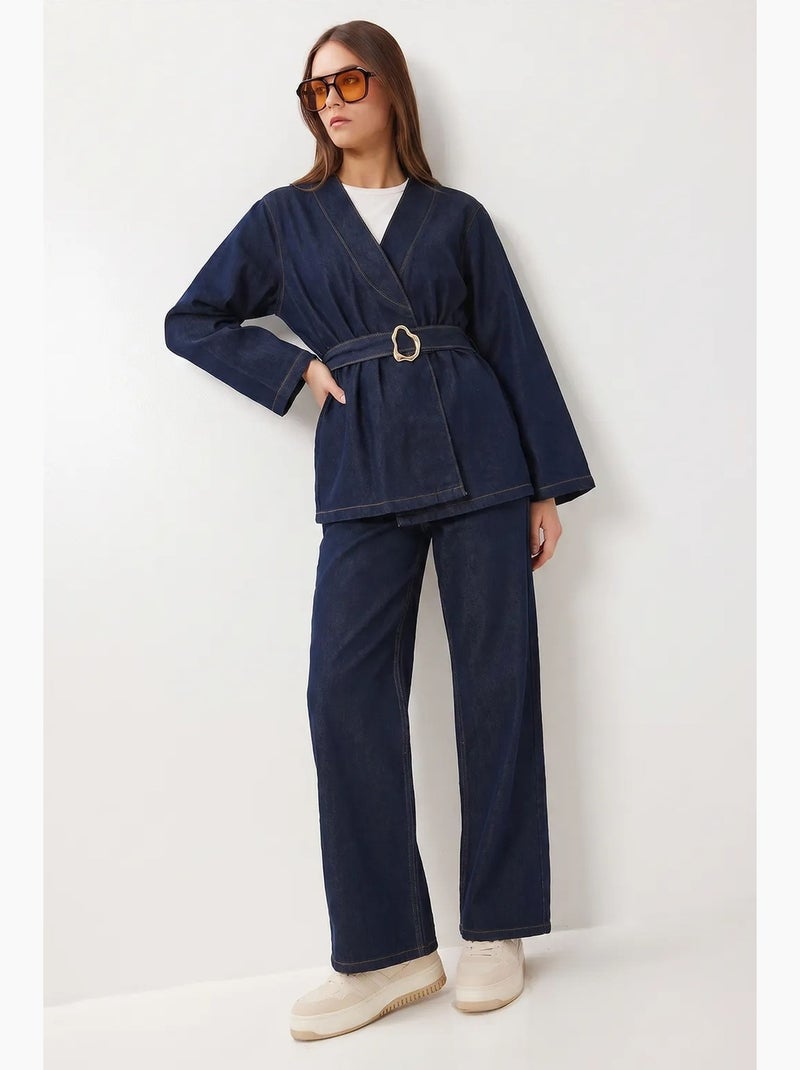 Set giacca in gabardine di cotone e pantaloni a gamba ampia istanbul Blu marino - Kiabi