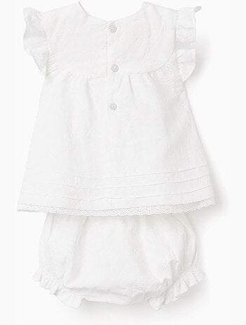 Set in cotone con blouse e bloomers con volant