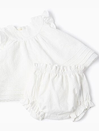 Set in cotone con blouse e bloomers con volant