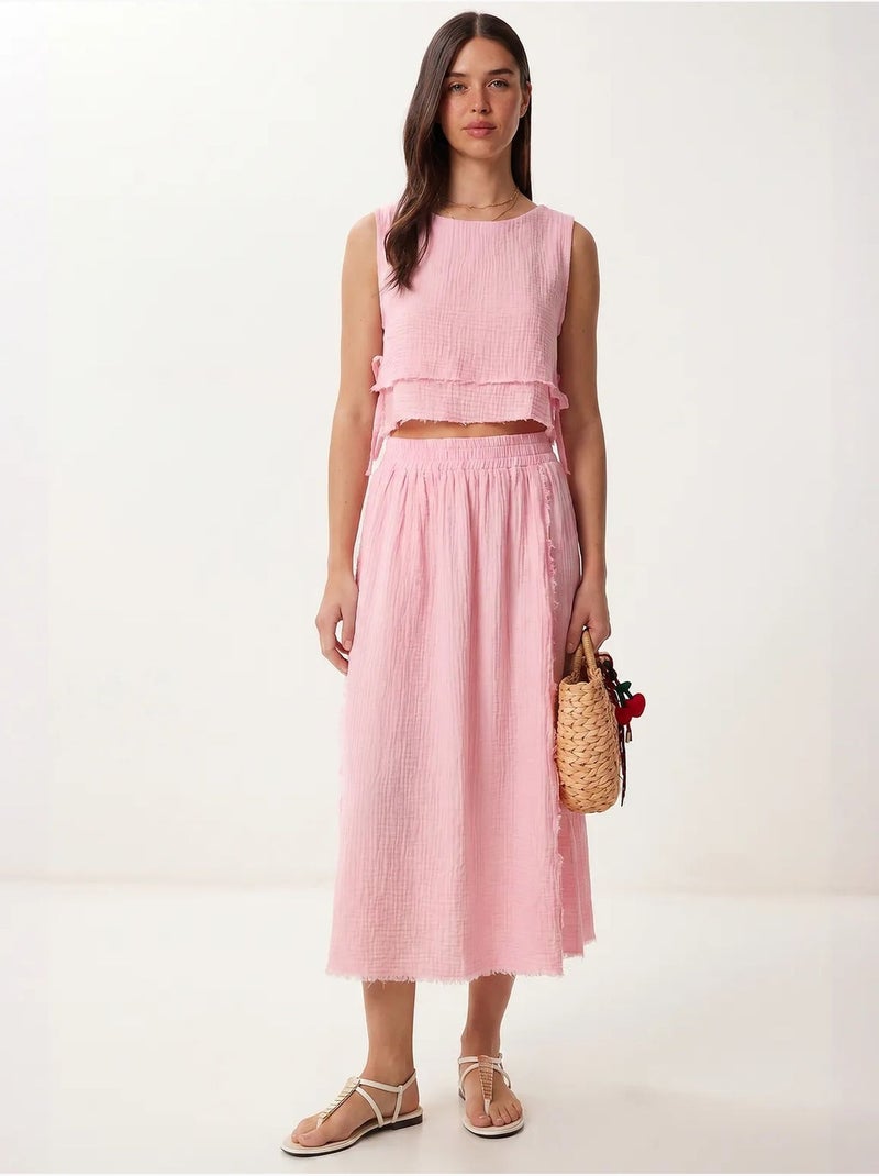 Set in cotone con blusa senza maniche e gonna midi istanbul Rosa chiaro - Kiabi