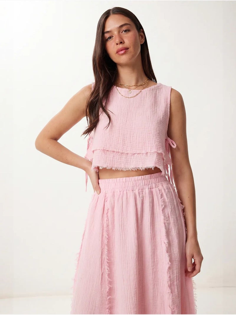 Set in cotone con blusa senza maniche e gonna midi istanbul Rosa chiaro - Kiabi