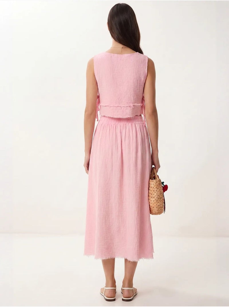 Set in cotone con blusa senza maniche e gonna midi istanbul Rosa chiaro - Kiabi