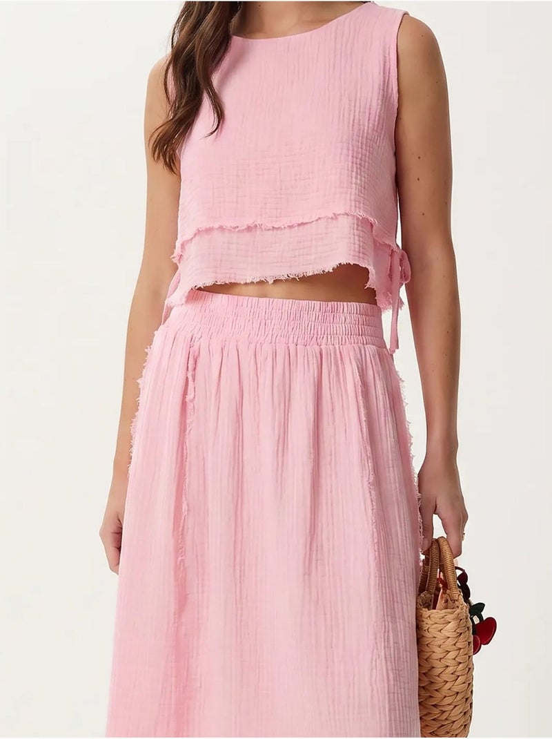 Set in cotone con blusa senza maniche e gonna midi istanbul Rosa chiaro - Kiabi