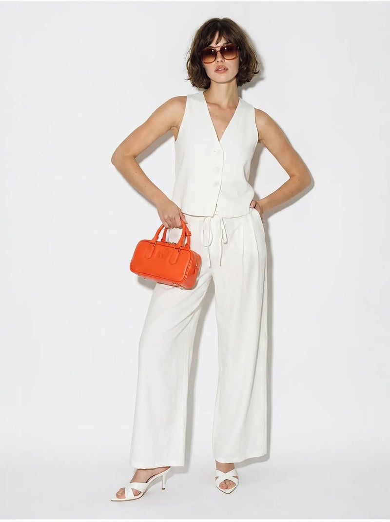 Set in cotone con gilet e pantaloni a gamba larga lucci Bianco sporco - Kiabi