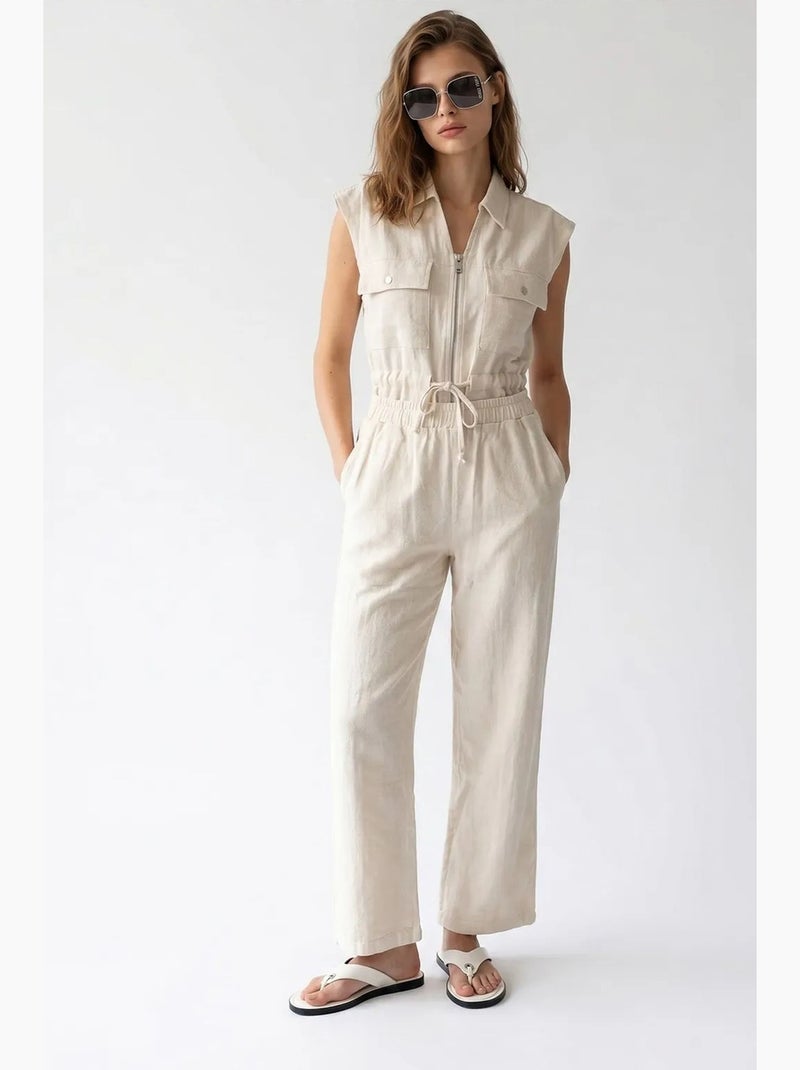 Set in cotone con gilet senza maniche e pantaloni a gamba larga mixray Beige naturale - Kiabi