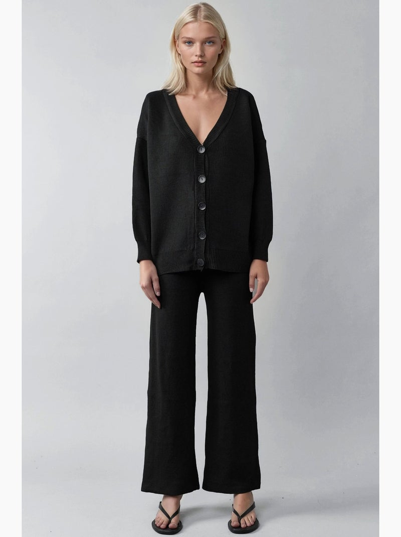Set in maglia con cardigan con scollo a v e pantaloni a gamba ampia my fashion Nero - Kiabi