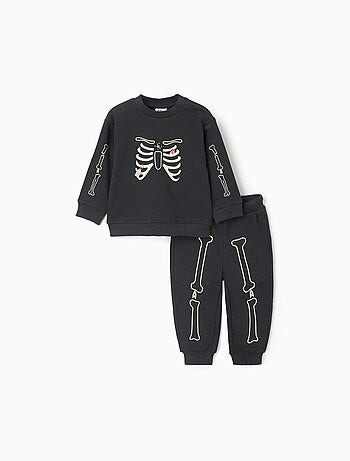 Set jogging in pile con stampa che si illumina al buio