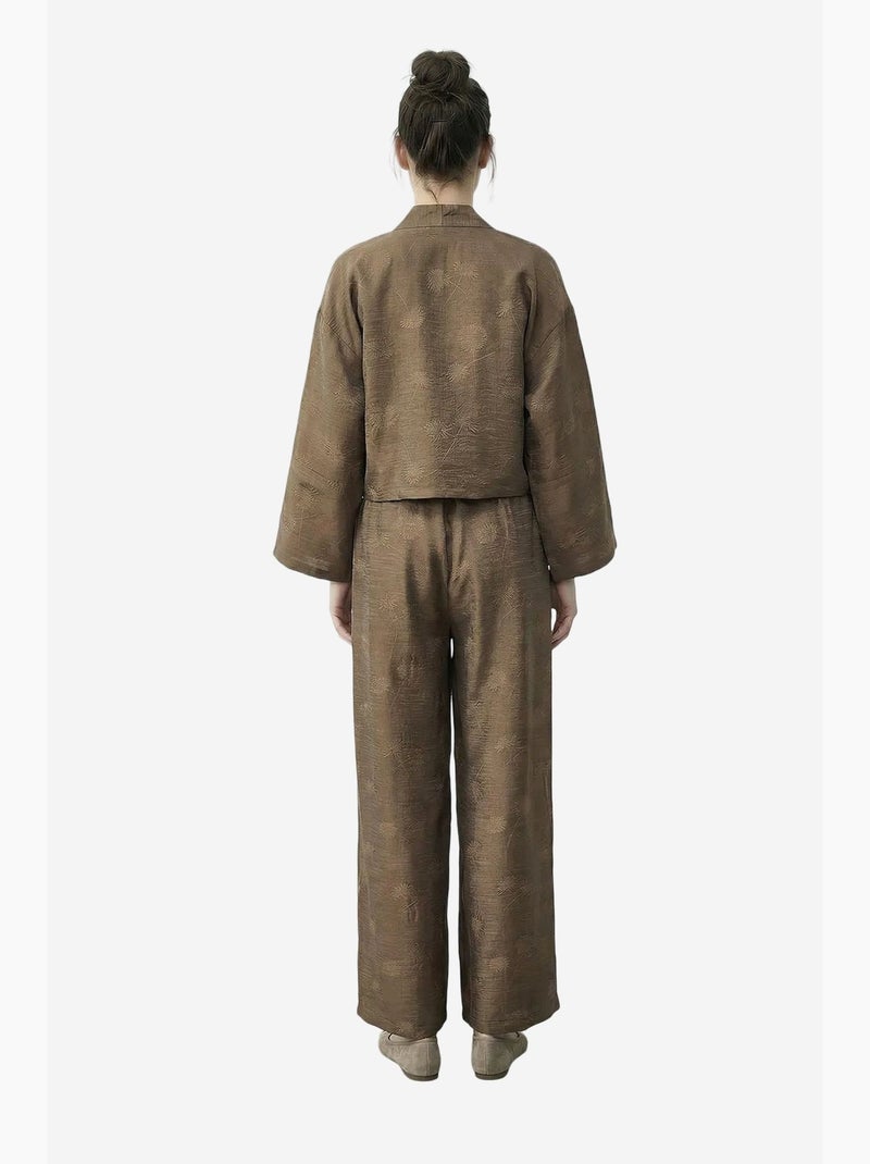 Set kimono oversize con scollo a v floreale e pantaloni a gamba ampia lucci Cachi - Kiabi
