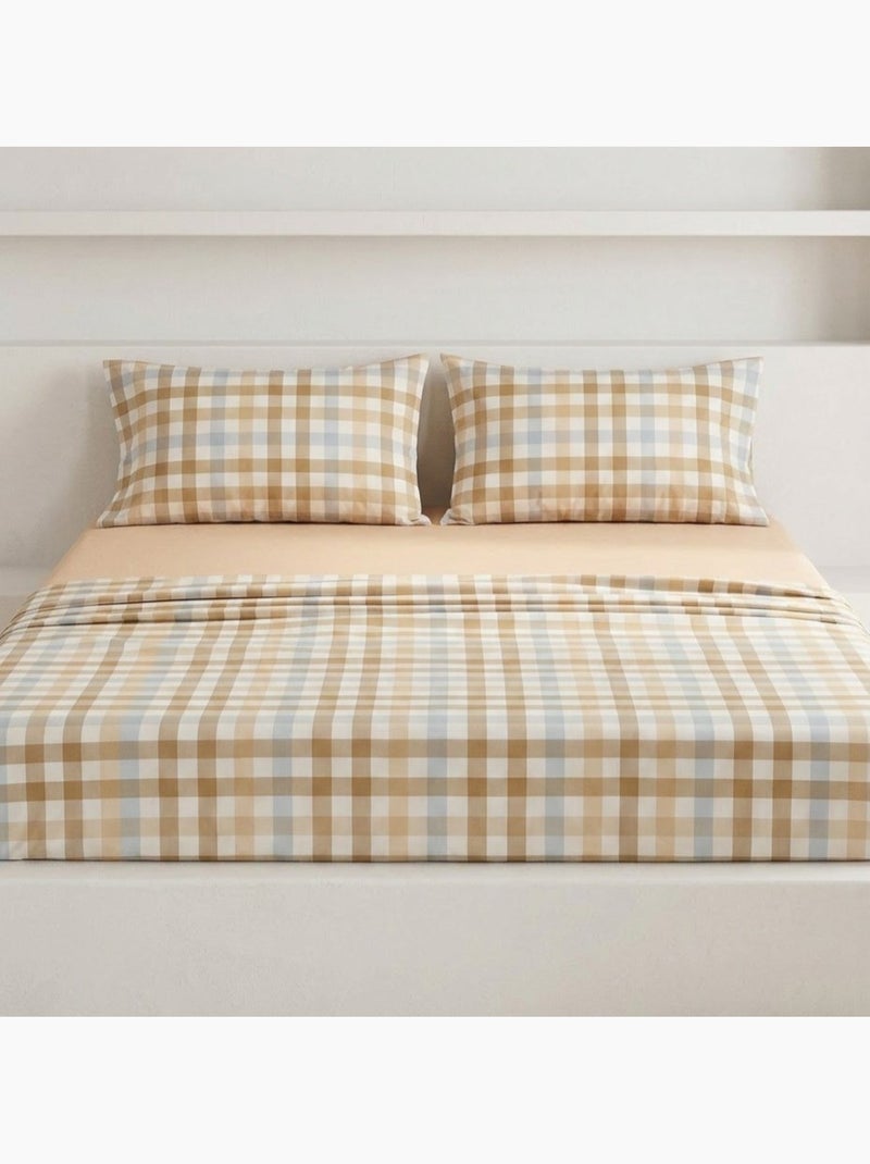 Set lenzuola 100% cotone a quadretti Vichy, include federa - Gamusi Bianco Beige Blu - Kiabi