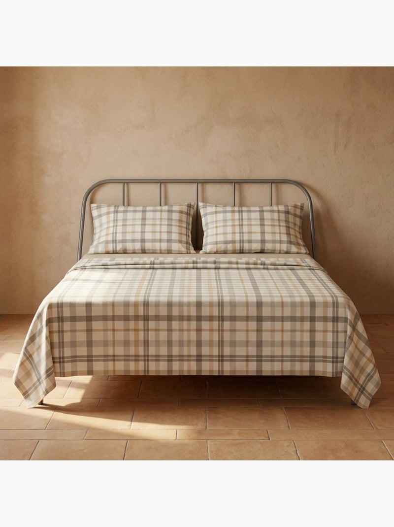 Set lenzuola 100% cotone a quadretti Vichy, include federa - Gamusi Bianco Beige Grigio - Kiabi