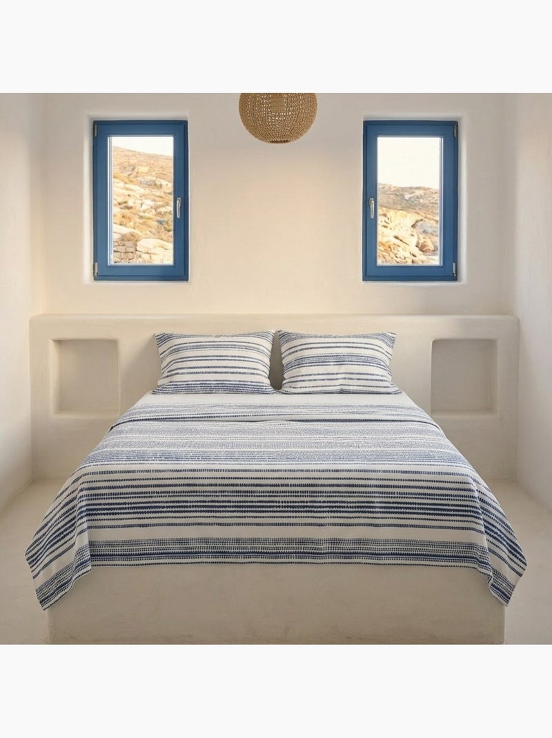Set lenzuola 100% cotone a righe, include federa - Gamusi Bianco Blu - Kiabi