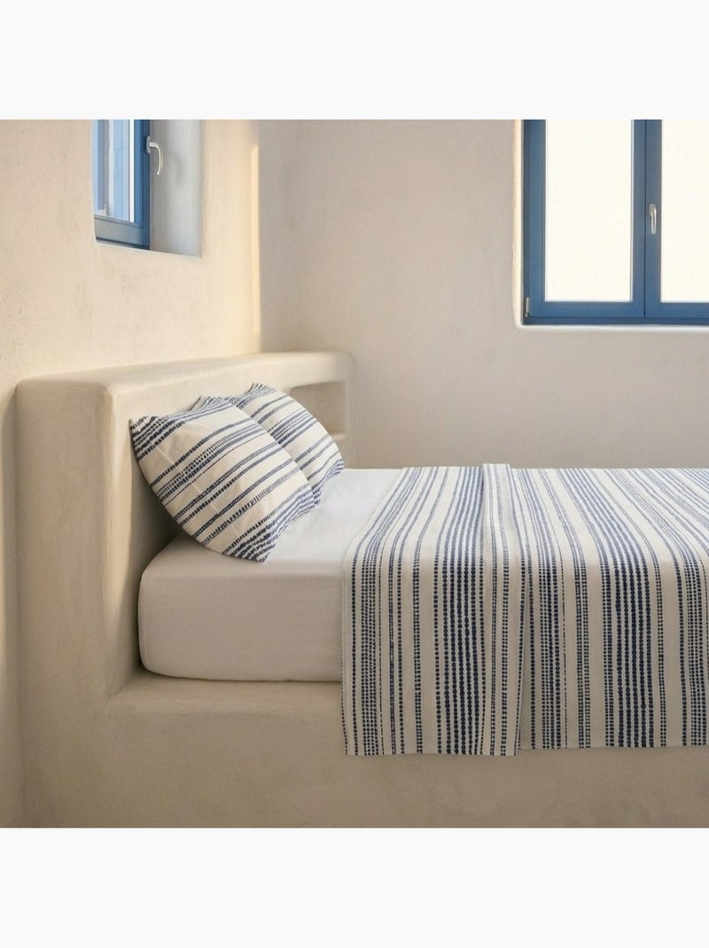 Set lenzuola 100% cotone a righe, include federa - Gamusi Bianco Blu - Kiabi