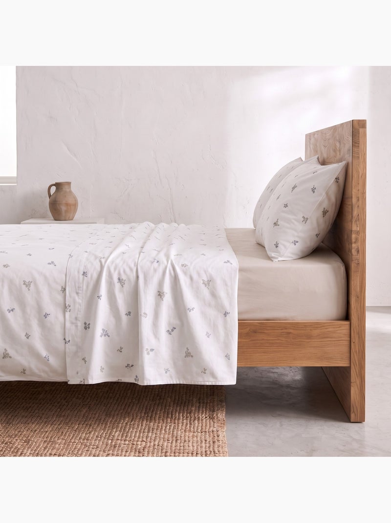 Set lenzuola 100% cotone con federa/e, motivo floreale - gamusi. Blu beige - Kiabi