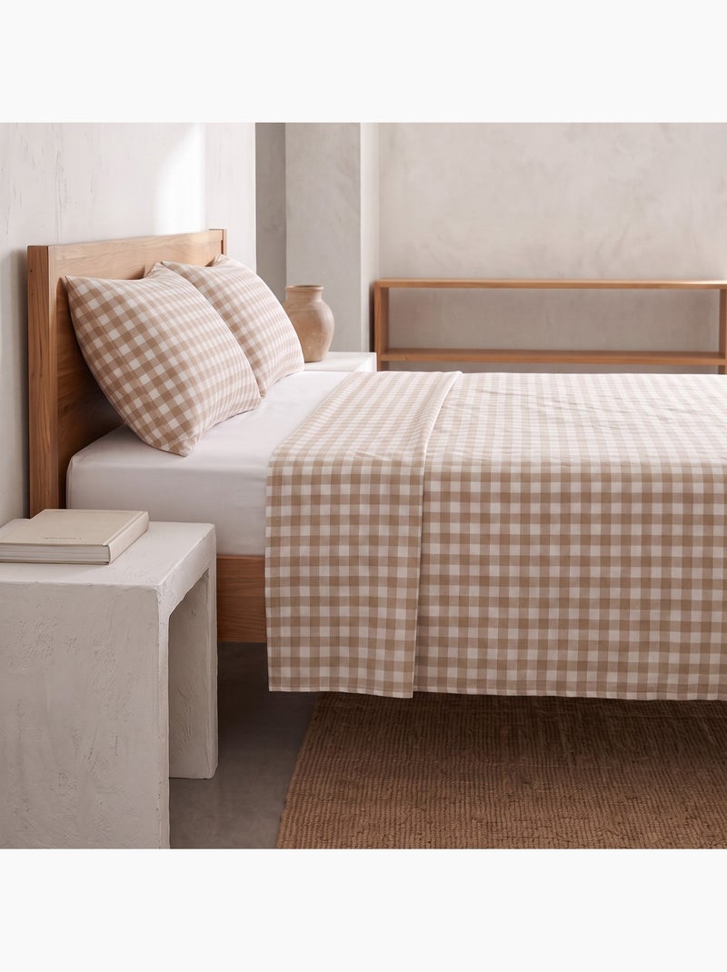 Set lenzuola 100% cotone con federa/e, quadretti vichy - gamusi. Beige - Kiabi