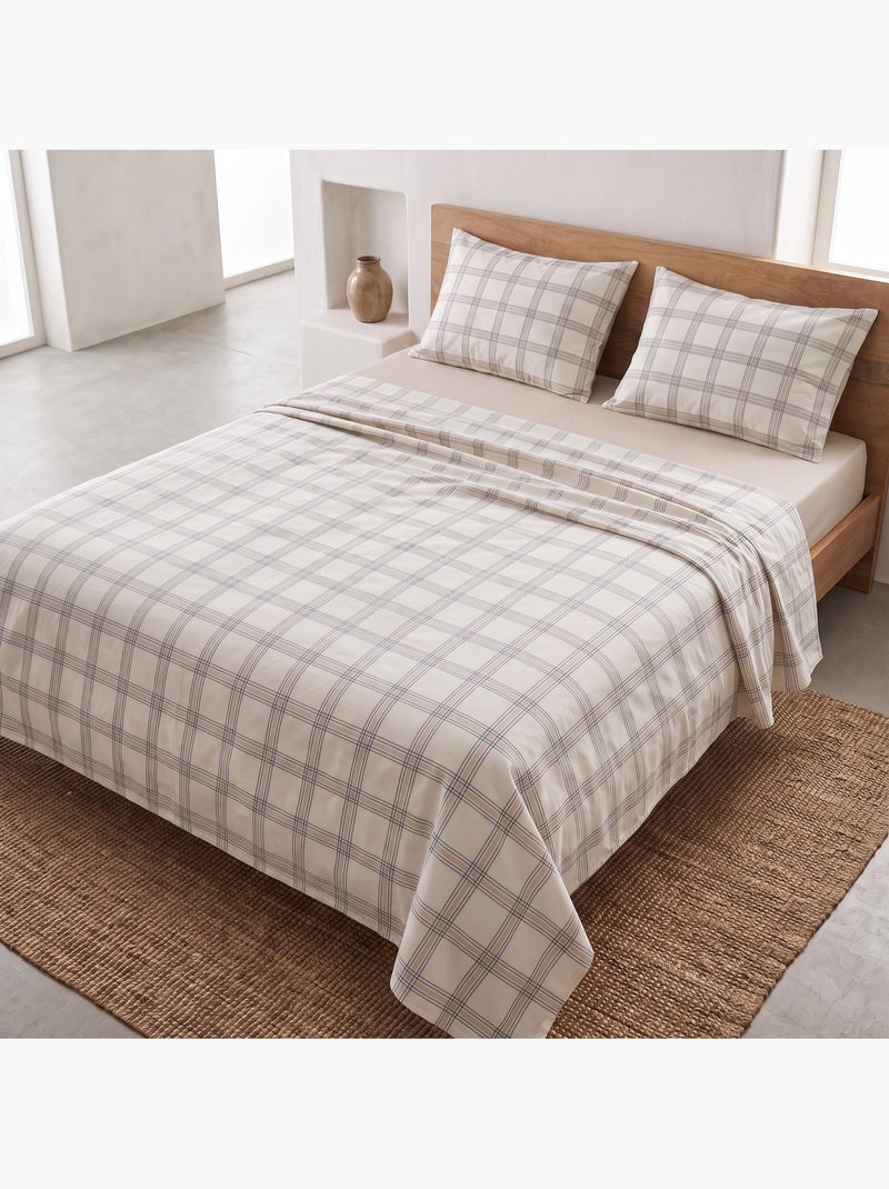 Set lenzuola 100% cotone con federa/e, quadri finestra - gamusi. Blu beige - Kiabi