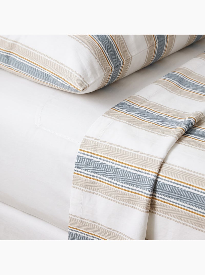 Set lenzuola 100% cotone con federa/e, righe larghe - gamusi. Beige - Kiabi