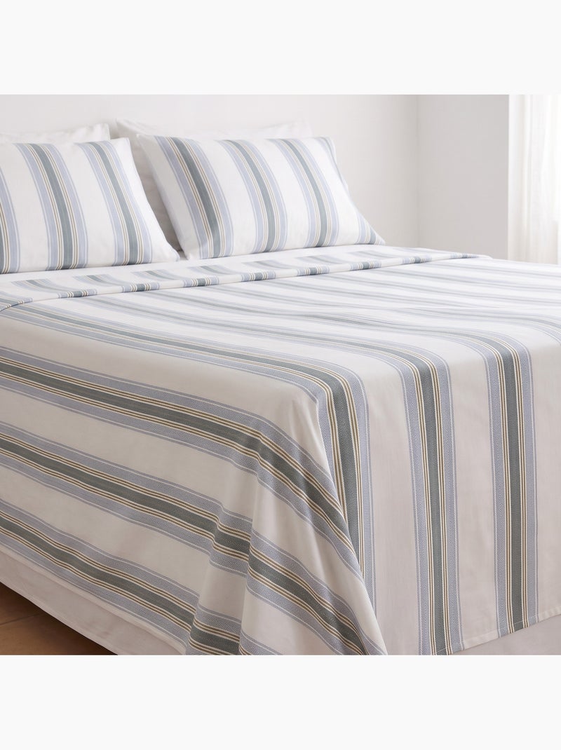 Set lenzuola 100% cotone con federa/e, righe larghe - gamusi. Blu - Kiabi