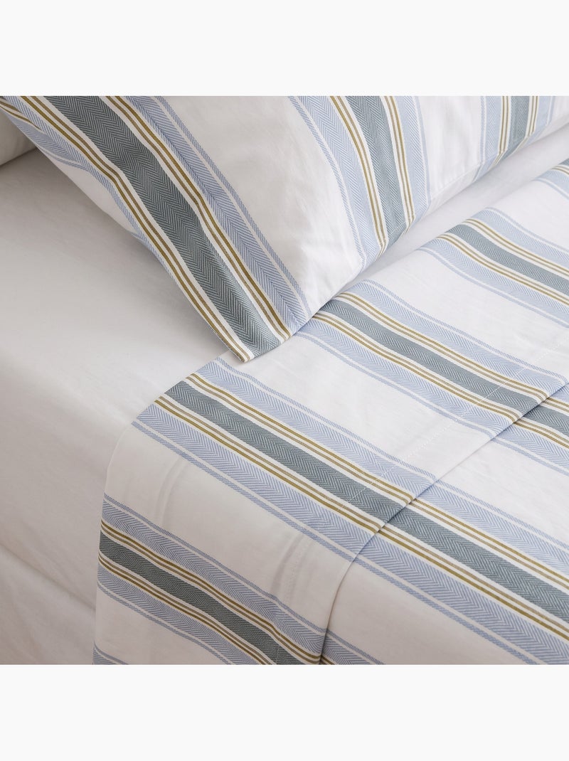 Set lenzuola 100% cotone con federa/e, righe larghe - gamusi. Blu - Kiabi