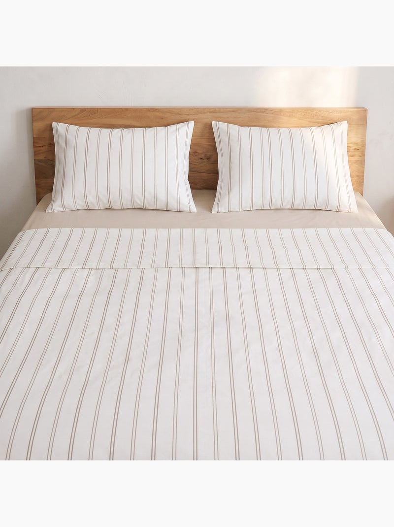 Set lenzuola 100% cotone con federa/e, righe sottili - gamusi. Beige - Kiabi