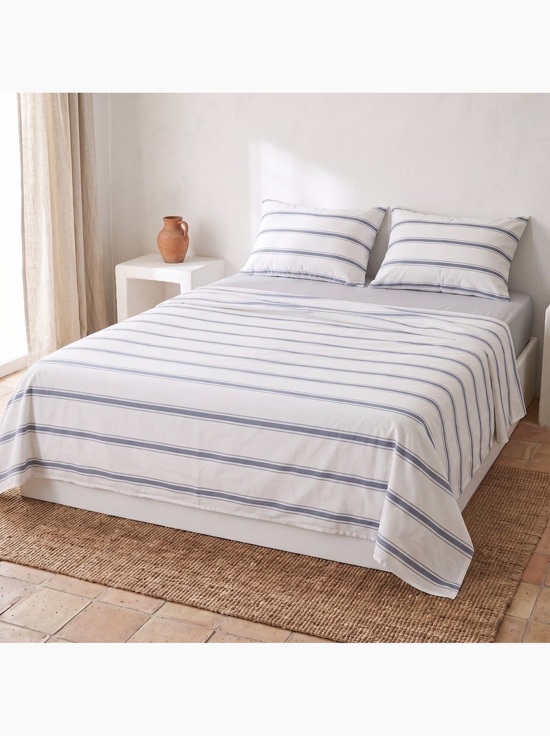 Set lenzuola 100% cotone con federa/e, righe sottili - gamusi. Blu grigio - Kiabi