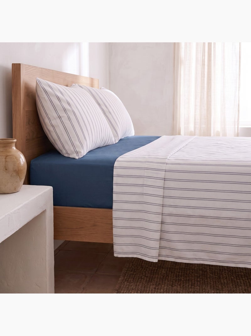 Set lenzuola 100% cotone con federa/e, righe sottili - gamusi. Blu - Kiabi