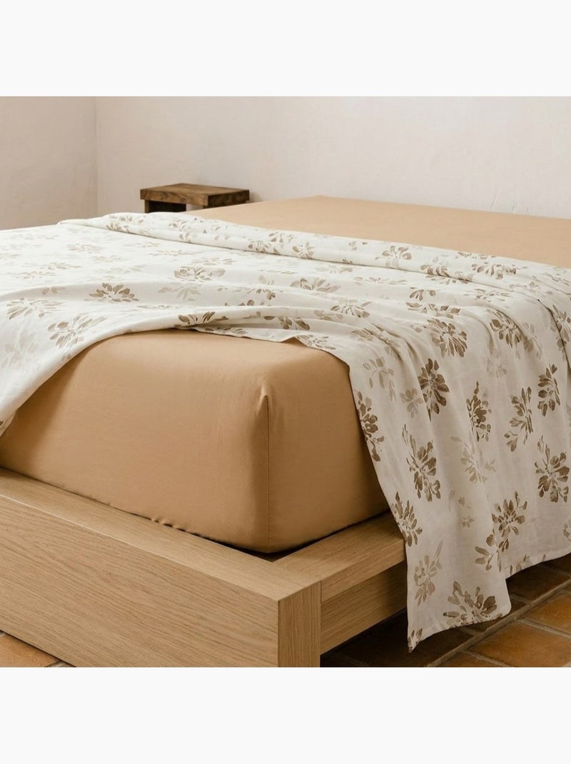 Set lenzuola 100% cotone con motivo floreale, include federa - Gamusi Ocra - Kiabi