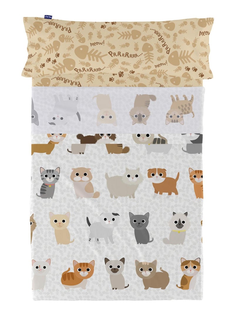 Set lenzuola 2 pezzi Cats "Happyfriday" Bianco - Kiabi