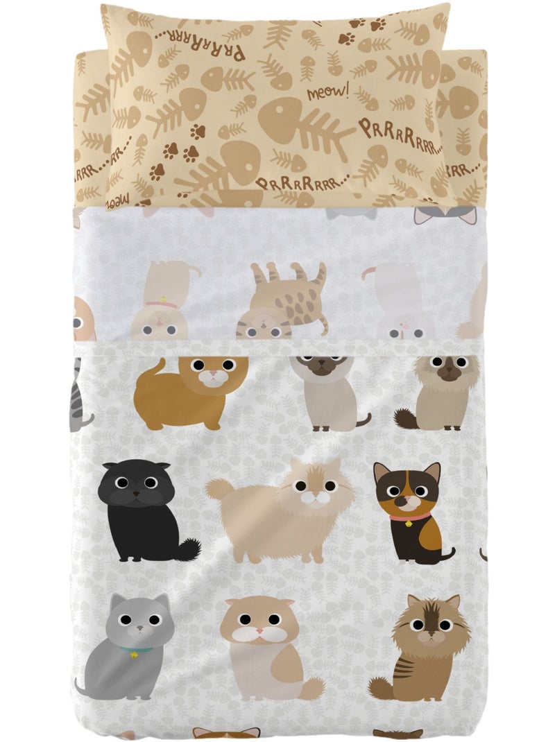 Set lenzuola 2 pezzi Cats "Happyfriday" Bianco - Kiabi