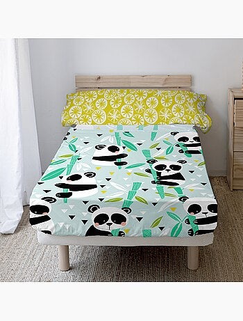 Set lenzuola 2 pezzi Panda garden blue "Happyfriday