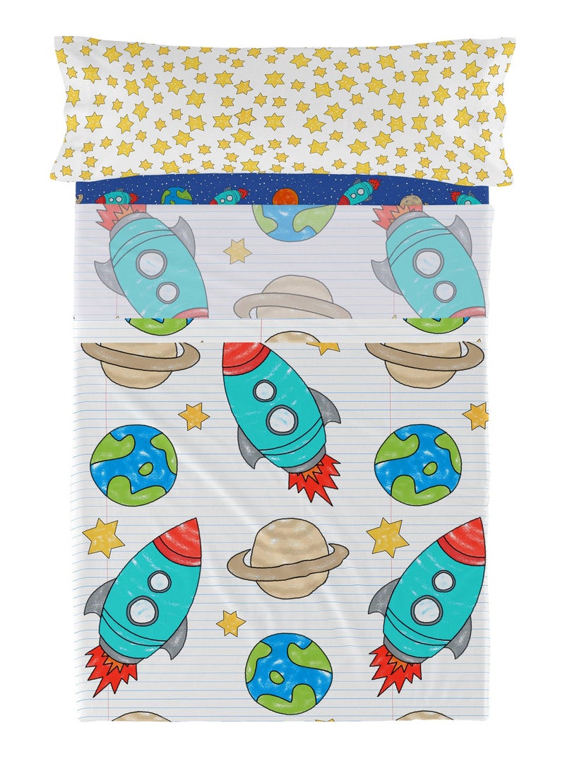 Set lenzuola 2 pezzi Space rocket "Happyfriday" Bianco - Kiabi