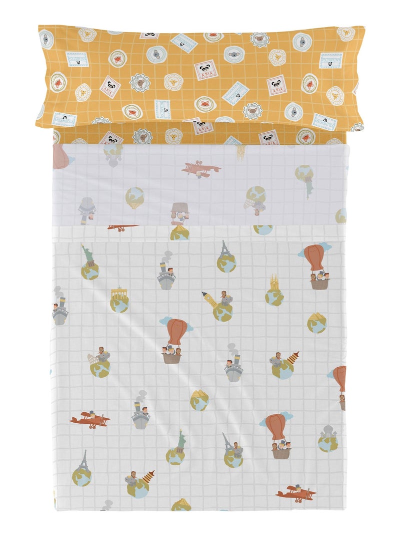 Set lenzuola 2 pezzi World trip "Happyfriday" Bianco - Kiabi