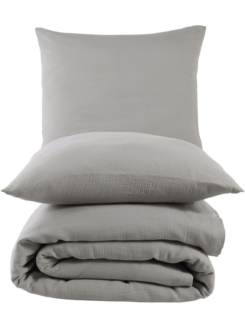 Set letto + 2 federe 65x65 cm  garza di cotone Grigio chiaro - Kiabi