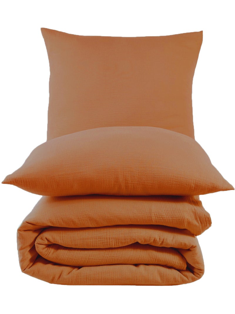 Set letto + 2 federe 65x65 cm  garza di cotone Ocre - Kiabi