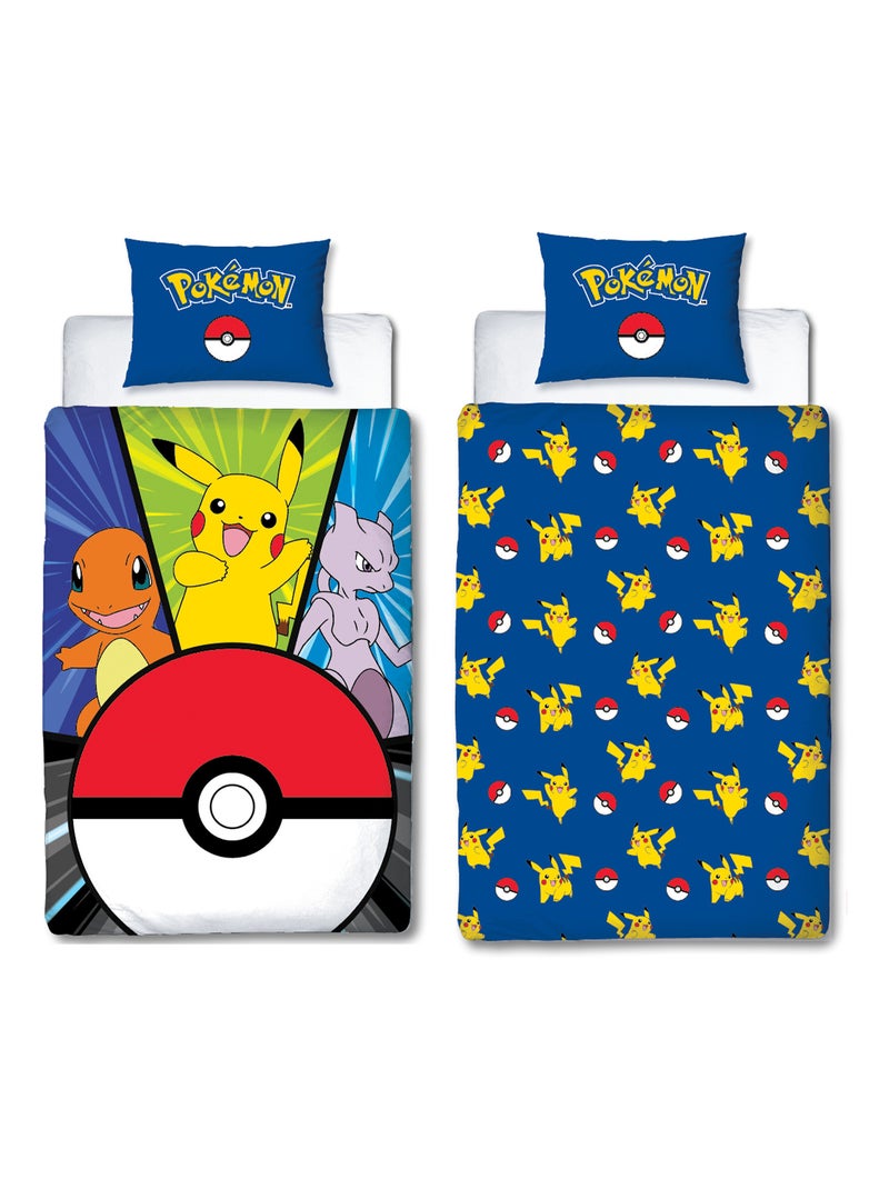 Set Letto Bambino Pokémon, Microfibra Oeko-Tex, Stampa Reversibile, Letto Singolo, POKE BALL Blu - Kiabi