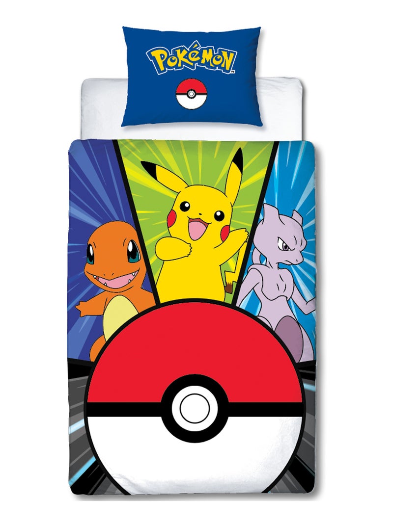 Set Letto Bambino Pokémon, Microfibra Oeko-Tex, Stampa Reversibile, Letto Singolo, POKE BALL Blu - Kiabi