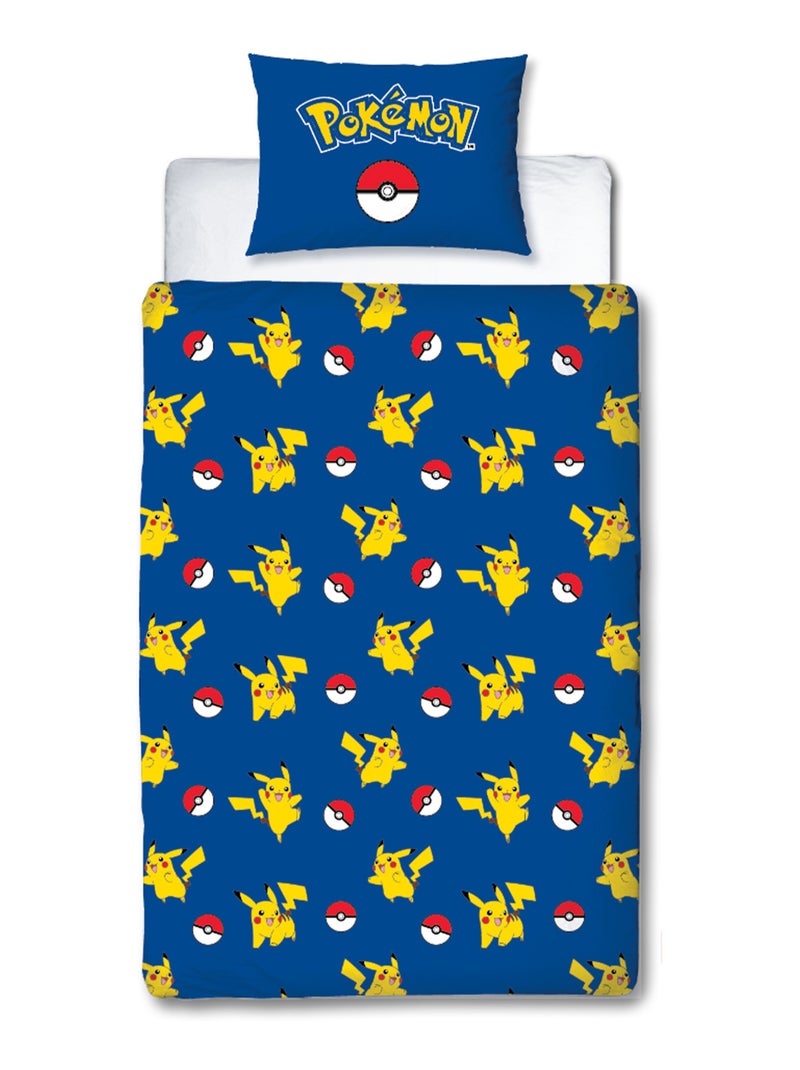 Set Letto Bambino Pokémon, Microfibra Oeko-Tex, Stampa Reversibile, Letto Singolo, POKE BALL Blu - Kiabi