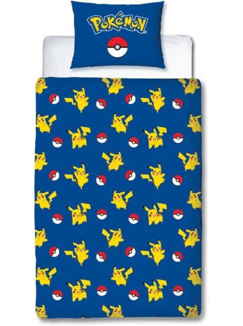 Set Letto Bambino Pok?mon, Microfibra Oeko-Tex, Stampa Reversibile, Letto Singolo, POKE BALL Blu - Kiabi