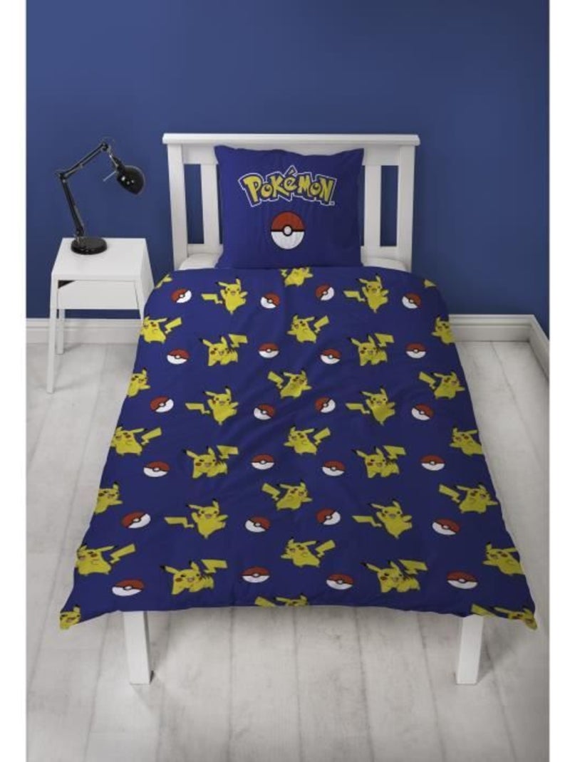 Set Letto Bambino Pok?mon, Microfibra Oeko-Tex, Stampa Reversibile, Letto Singolo, POKE BALL Blu - Kiabi