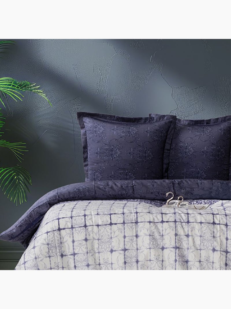 Set letto + federa 63x63 cm  in raso di cotone Blu marino - Kiabi