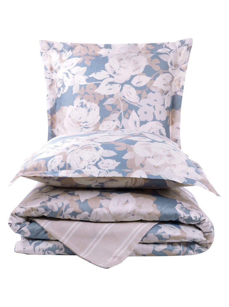 Set letto + federa in raso di cotone Blu beige - Kiabi