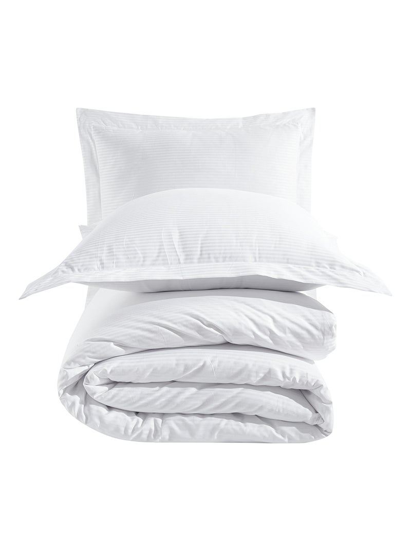 Set letto + federa in raso di cotone rigatino Bianco - Kiabi