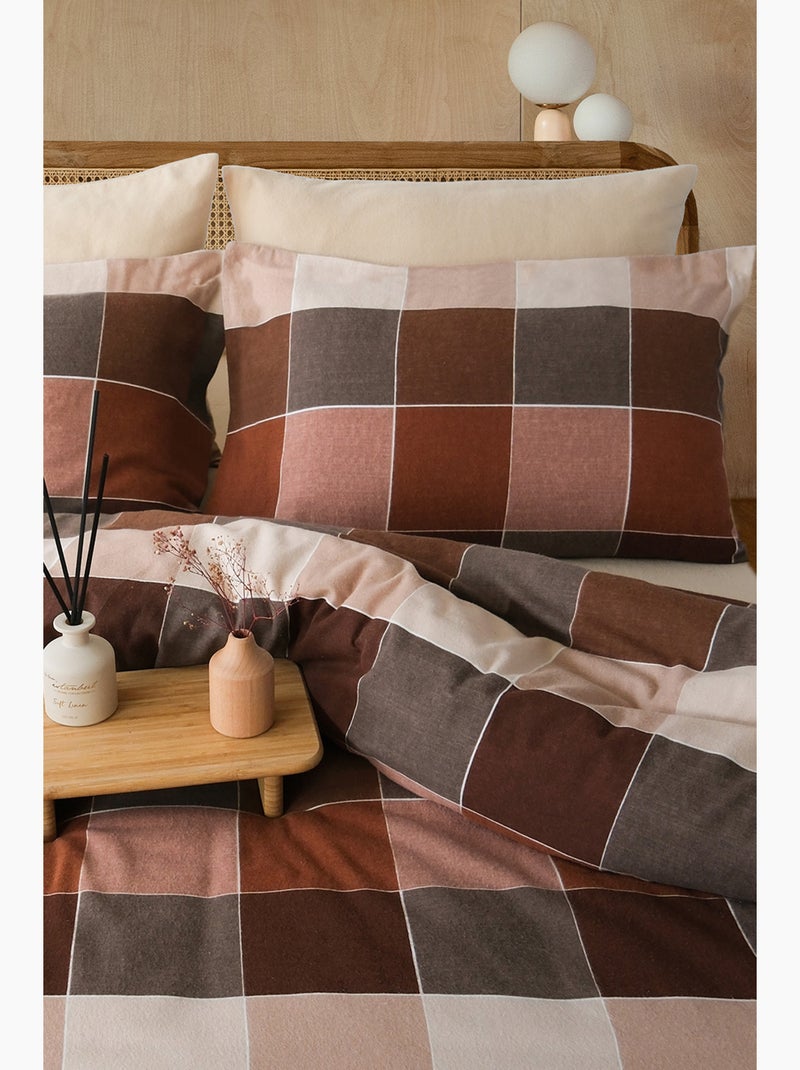 Set letto matrimoniale +2 federe 65x65 cm flanella di cotone Marrone - Kiabi