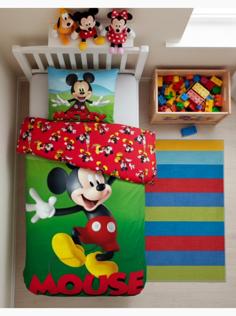 Set Letto Mickey Disney, 100% Cotone Oeko?Tex, Letto Singolo, MOUSE Verde - Kiabi