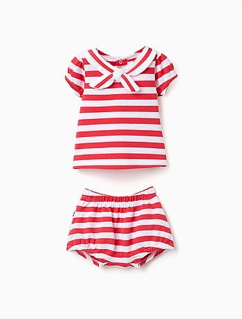 Set maglietta + bloomers in cotone e a righe