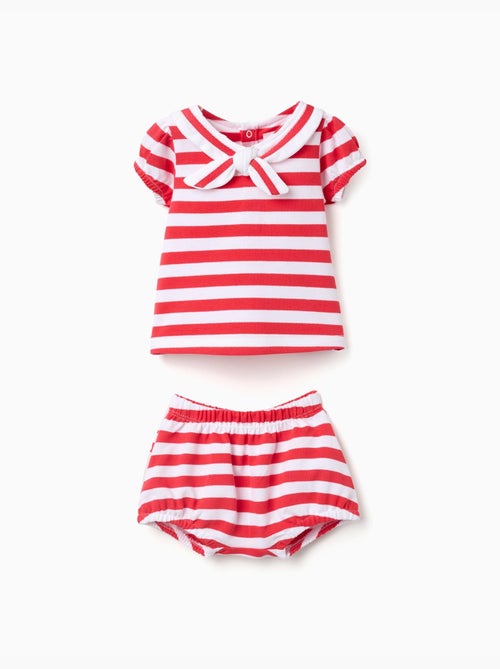Set maglietta + bloomers in cotone e a righe - Kiabi