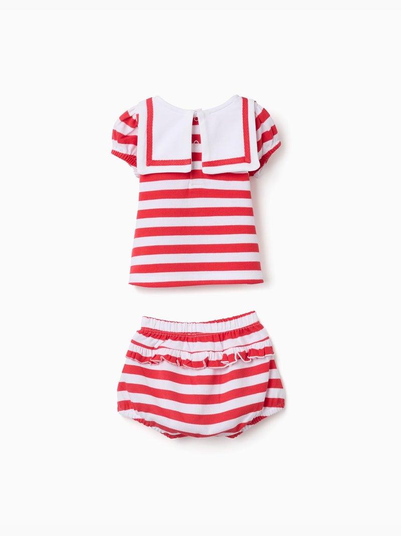 Set maglietta + bloomers in cotone e a righe Rosso - Kiabi