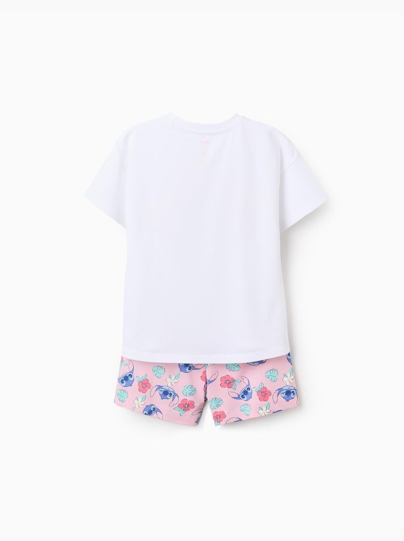 Set maglietta in cotone e pantaloncini con stampa Stitch Rosa chiaro - Kiabi