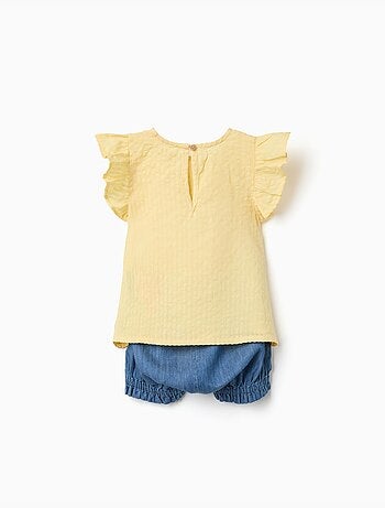 Set maglietta in cotone e pantaloncini in denim