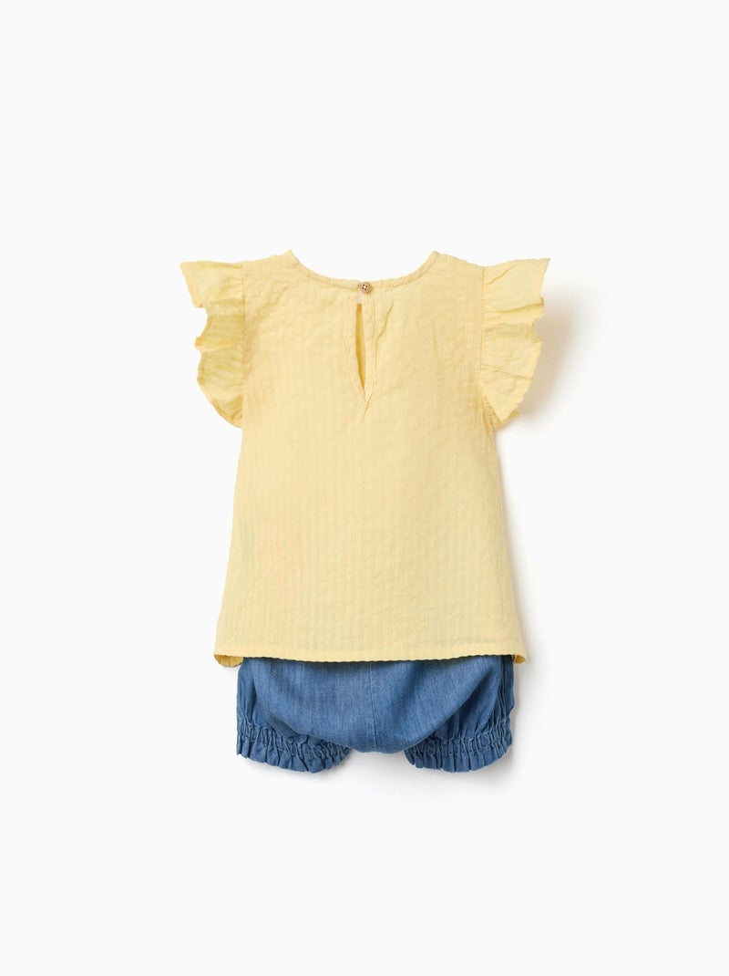 Set maglietta in cotone e pantaloncini in denim Giallo chiaro - Kiabi