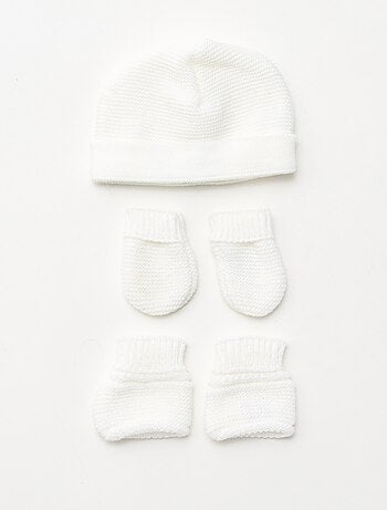 Set nascita berretto + guanti + scarpine in maglia 'Manufacture de Layette'